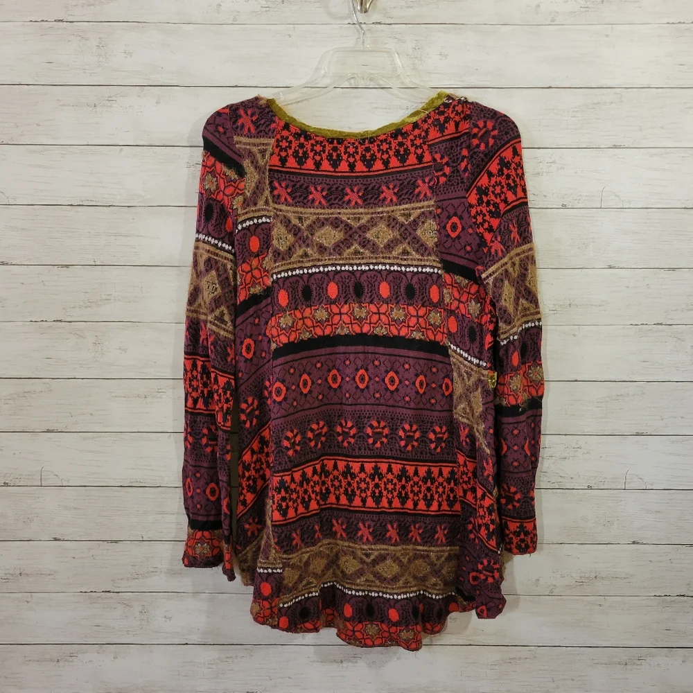 Free People World Traveler Alpaca Blend Embroidered Boho Pullover Sweater Knit M